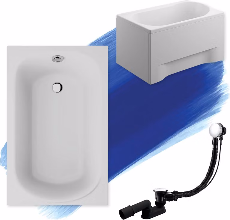 Vasca rettangolare 100x65 con grembiule in acrilico, set di scarico e piedini GRATIS | Set completo 4in1 Vasca originale in acrilico con sifone | BADLAND MINI