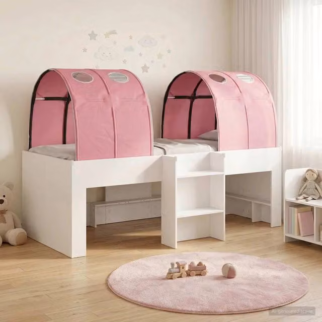 Letto Alto per Bambini con Tunnel 3 pz Bianco e Rosa 3423536