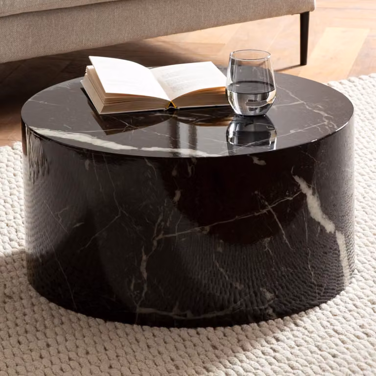 FineBuy Tavolino da salotto MONOBLOC 60x60x30 cm Tavolino da salotto di design Nero Rotondo Tavolino da salotto Tavolino da caffè Moderno