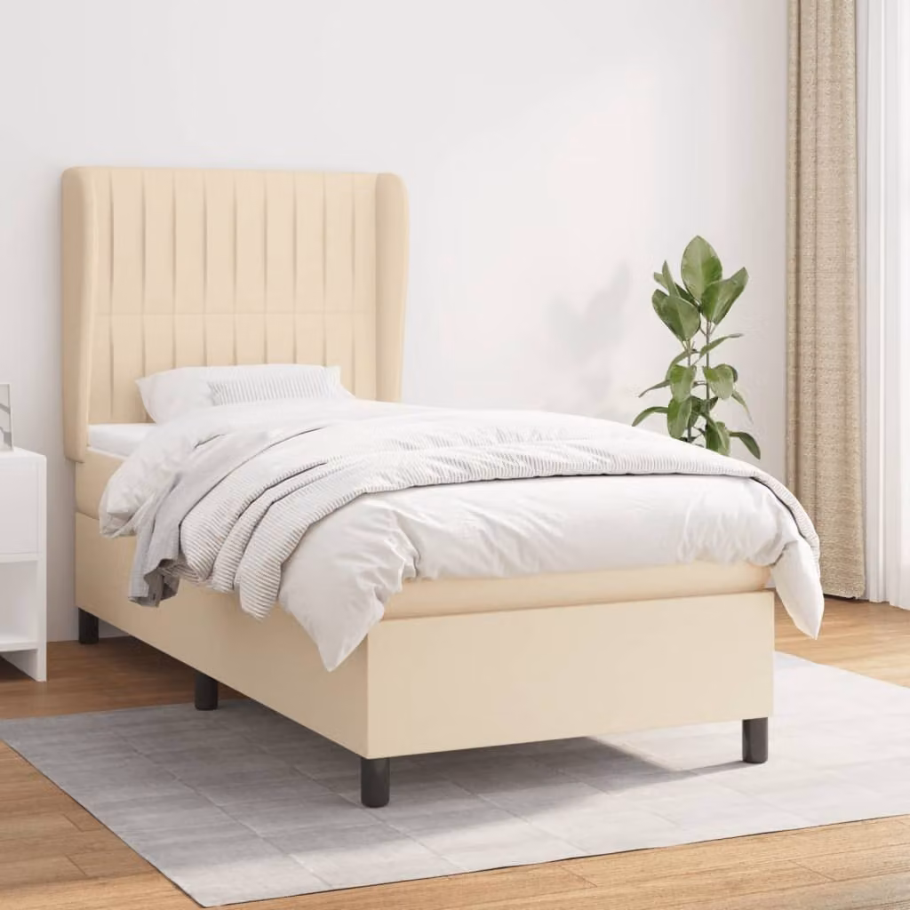 The Living Store Letto a molle con materasso crema 90x200 cm in tessuto