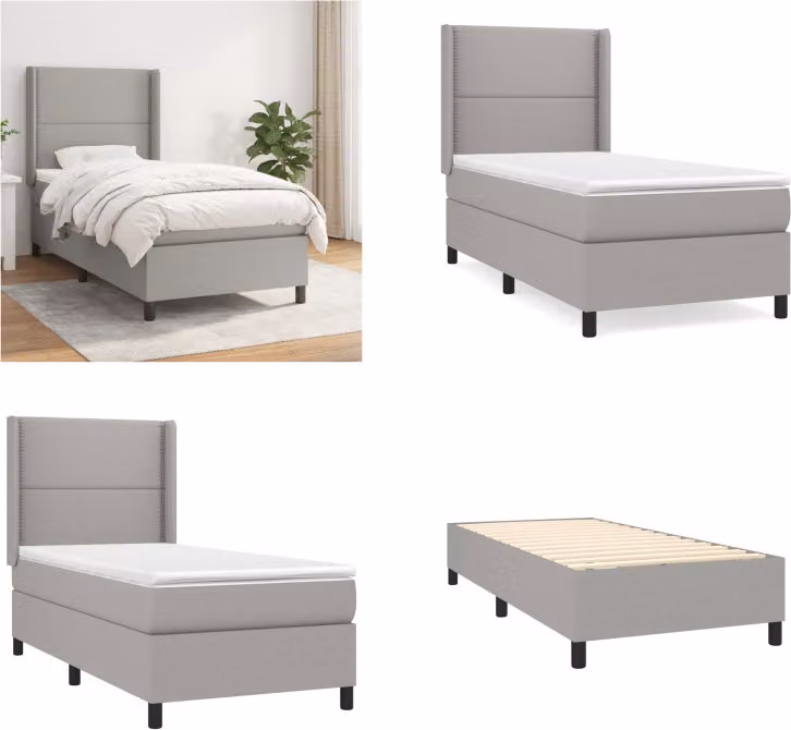 vidaXL Letto boxspring con materasso in tessuto grigio chiaro 100x200 cm - Letto boxspring - Boxspringbetten - Bett - Schlafzimmermöbel