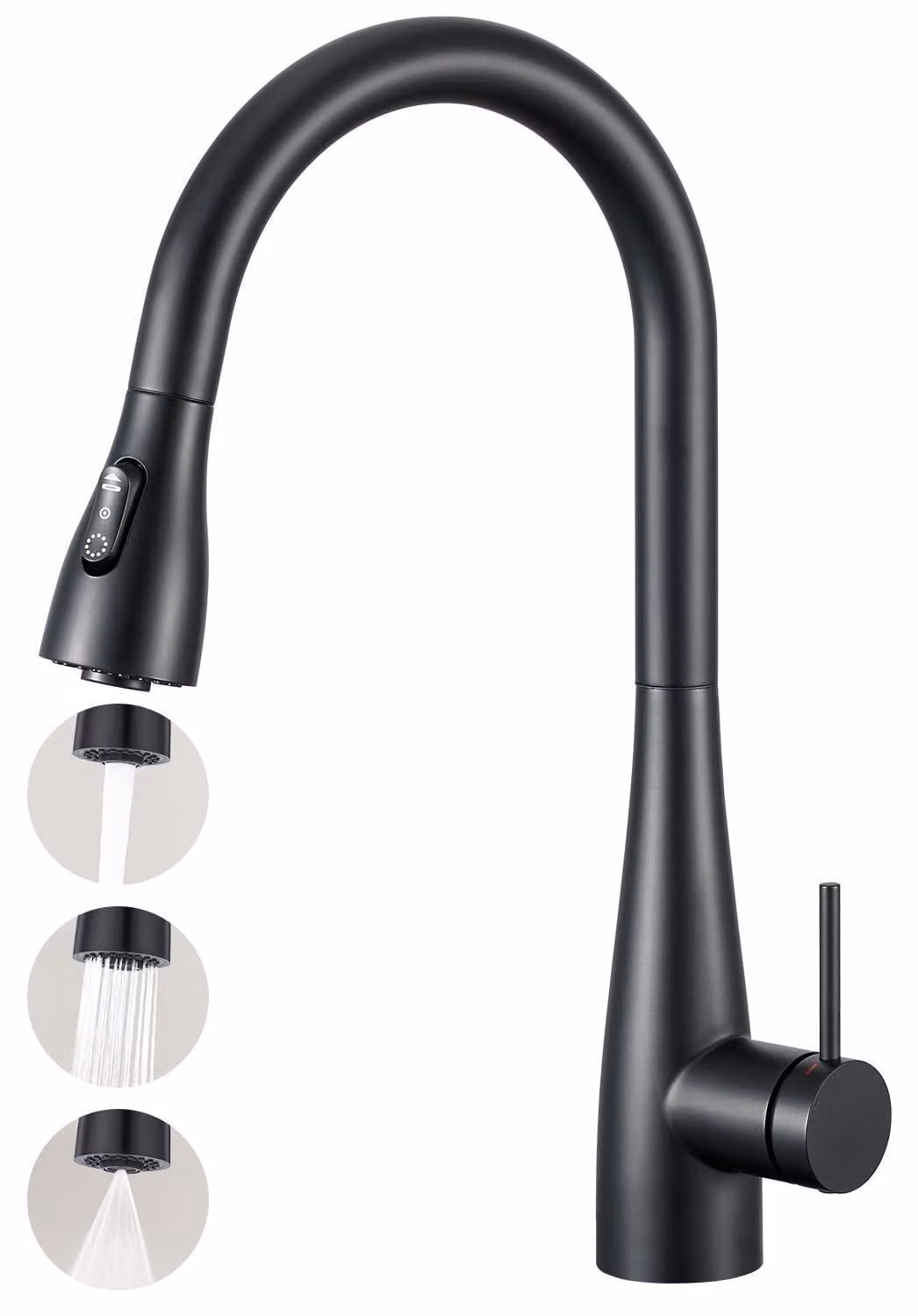 Miscelatore da cucina con doccetta estraibile, nero, monocomando, per lavello, 2 getti, acciaio inossidabile 304, alta pressione, attacco G 3/8 di pollice