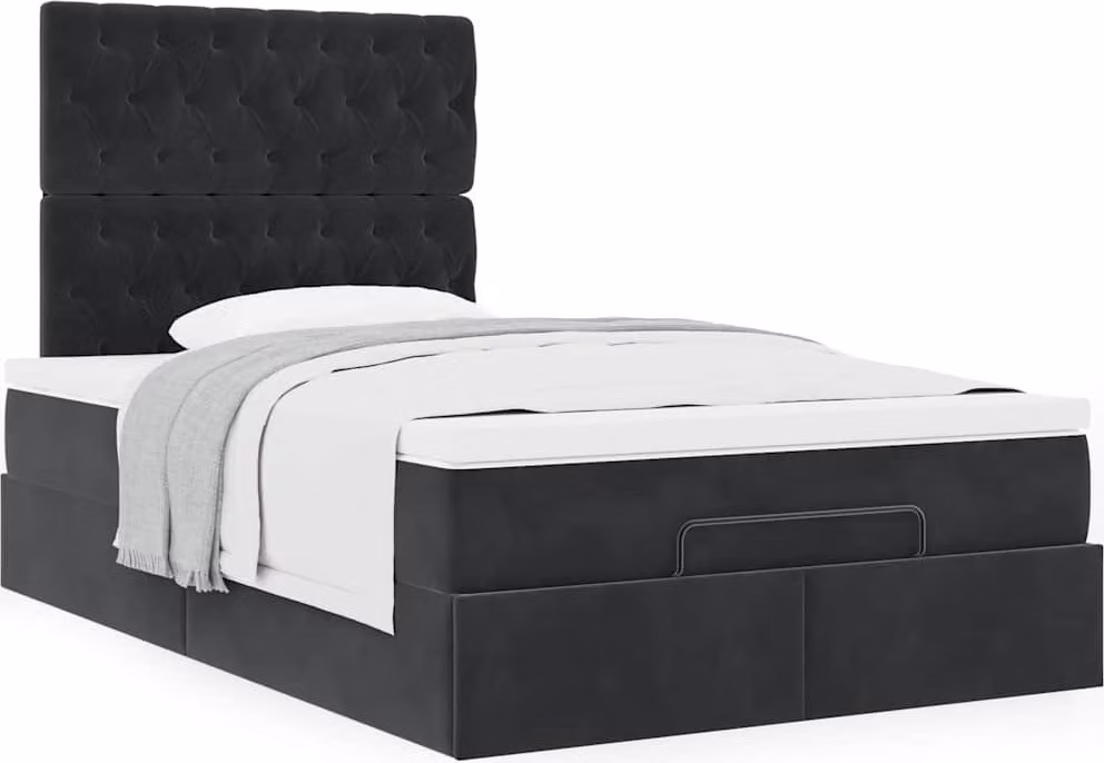 Struttura Letto Pouf con Materassi Nero 120x200 cm Velluto