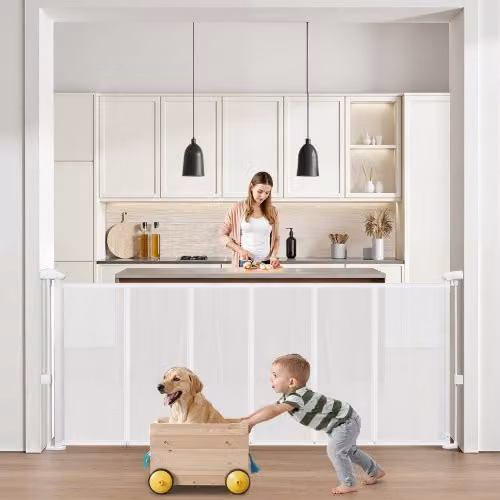 Cancelletto di Sicurezza Retrattile VEVOR Bianco, Estensibile per Bambini e Animali, Altezza: 87 cm, Larghezza: fino a 180 cm