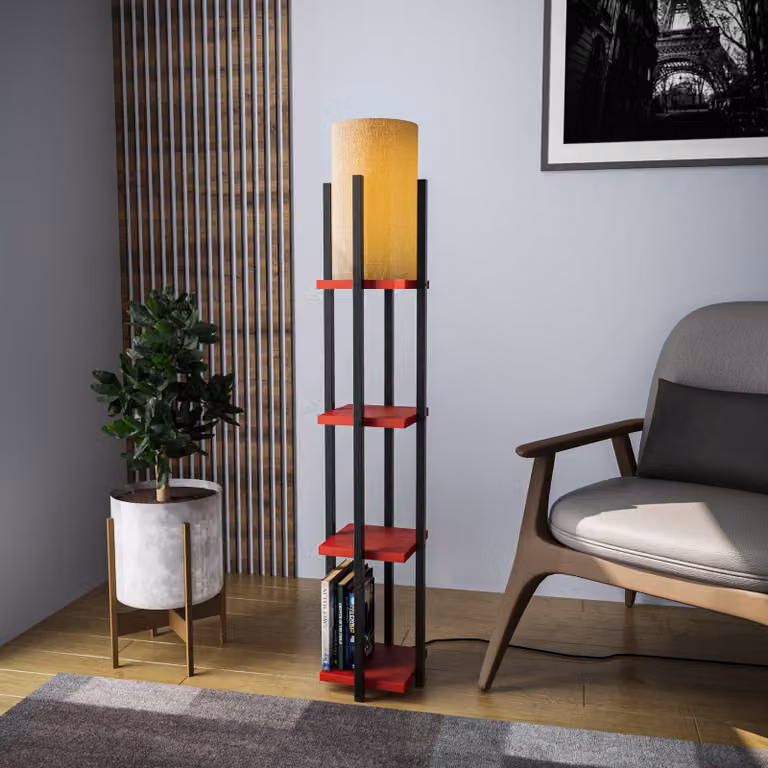 Opviq, Lampada da scaffale - 8118, Lampada da terra, CORPO IN METALLO, nero, 25 x 25 x 130 cm
