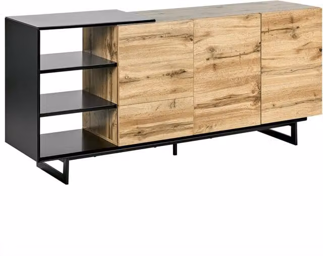 Credenza moderna Beliani in legno e metallo marrone per soggiorno e camera da letto L: 160 cm, H: 75 cm, P: 40 cm