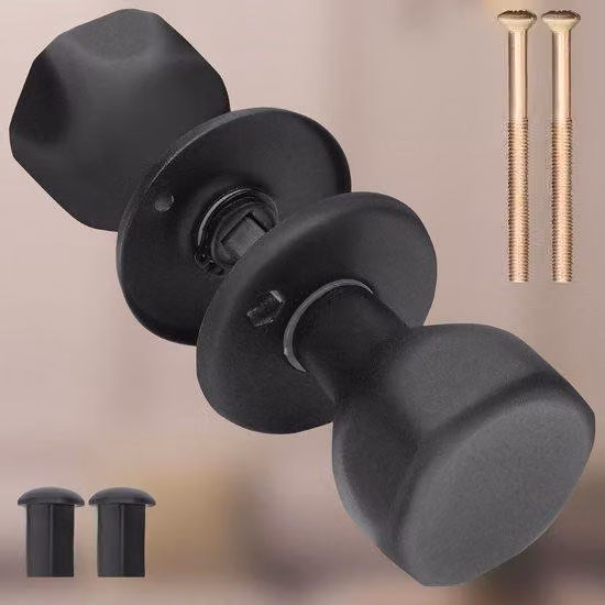Set di maniglie rotanti per porte in acciaio verniciato di alta qualità, diametro 48 mm, lunghezza del pomello 55 mm, adatto per porte con spessore fino a 80 mm, confezione da 2 con asse quadrato da 150 cm, disponibili nei colori marrone, nero, bianco, or