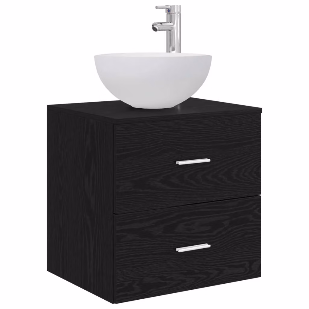 Mobiletto con Lavabo da Parete Moderno vidaXL in Rovere Nero con Cassetti L/P/H: 49,5 x 35 x 63 cm – 2