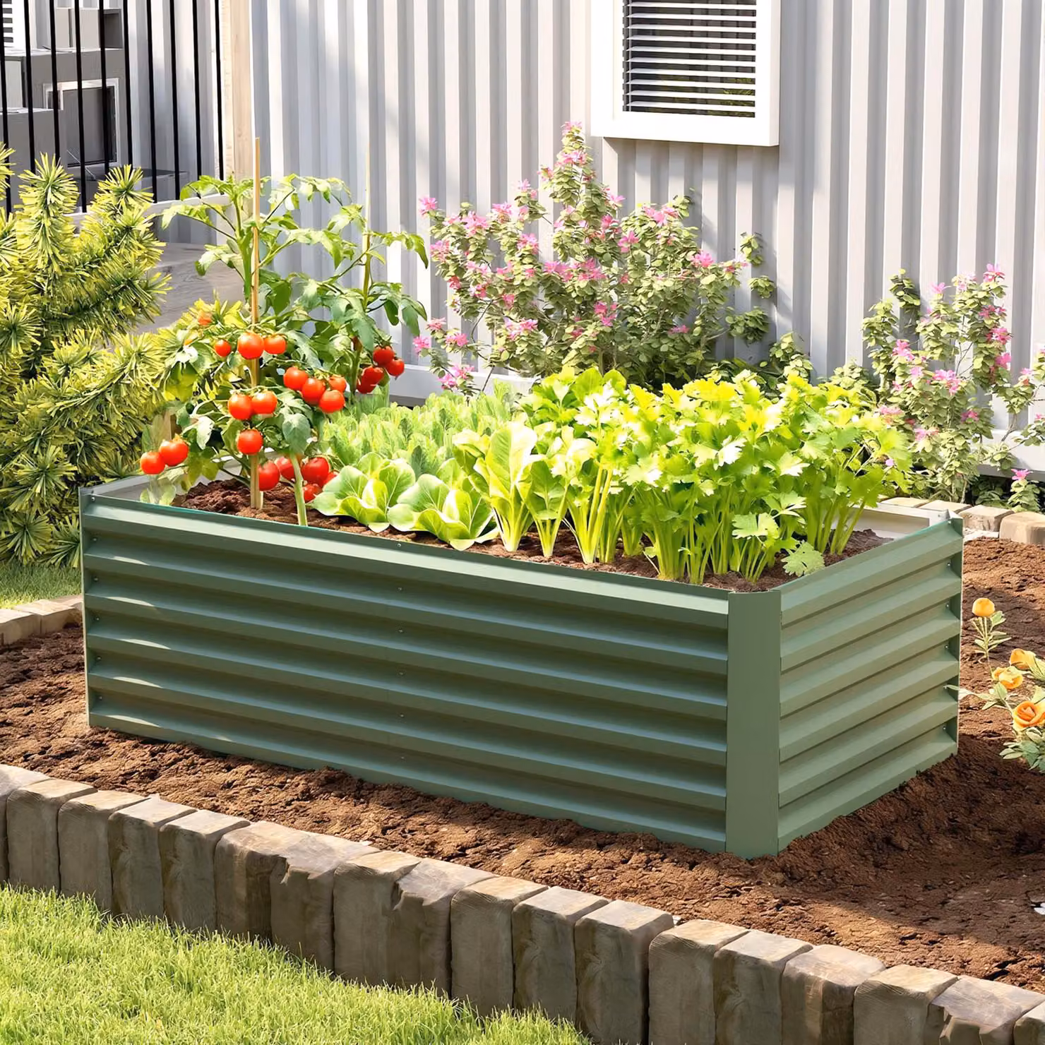 Fioriera rialzata Outsunny in acciaio galvanizzato con fondo aperto, verde chiaro, L: 180 cm, P: 90 cm, H: 57,5 cm – 2