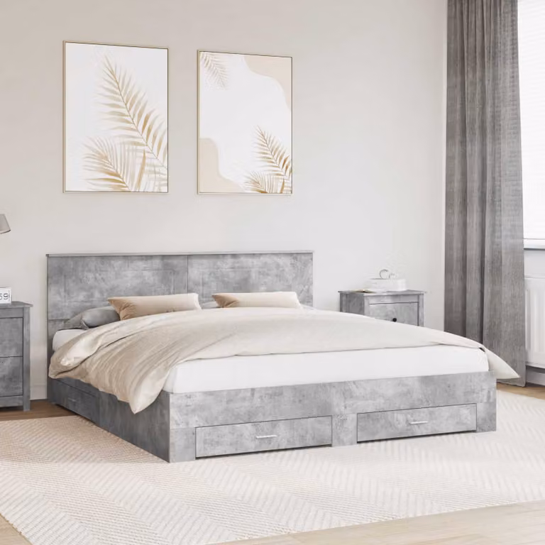 vidaXL Struttura letto moderna con cassetti in legno MDF Grigio, L: 180 cm, P: 200 cm, H: 90 cm
