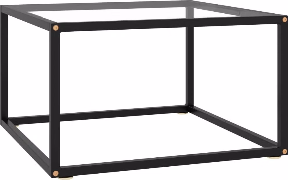 The Living Store Tavolino nero con vetro temperato 60x60x35 cm