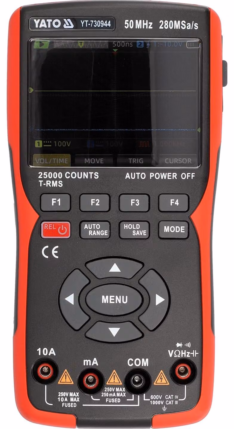 Oscilloscopio, multimetro e generatore 3-in-1, con una frequenza di campionamento di 280 MSa/s e una larghezza di banda di 50 MHz