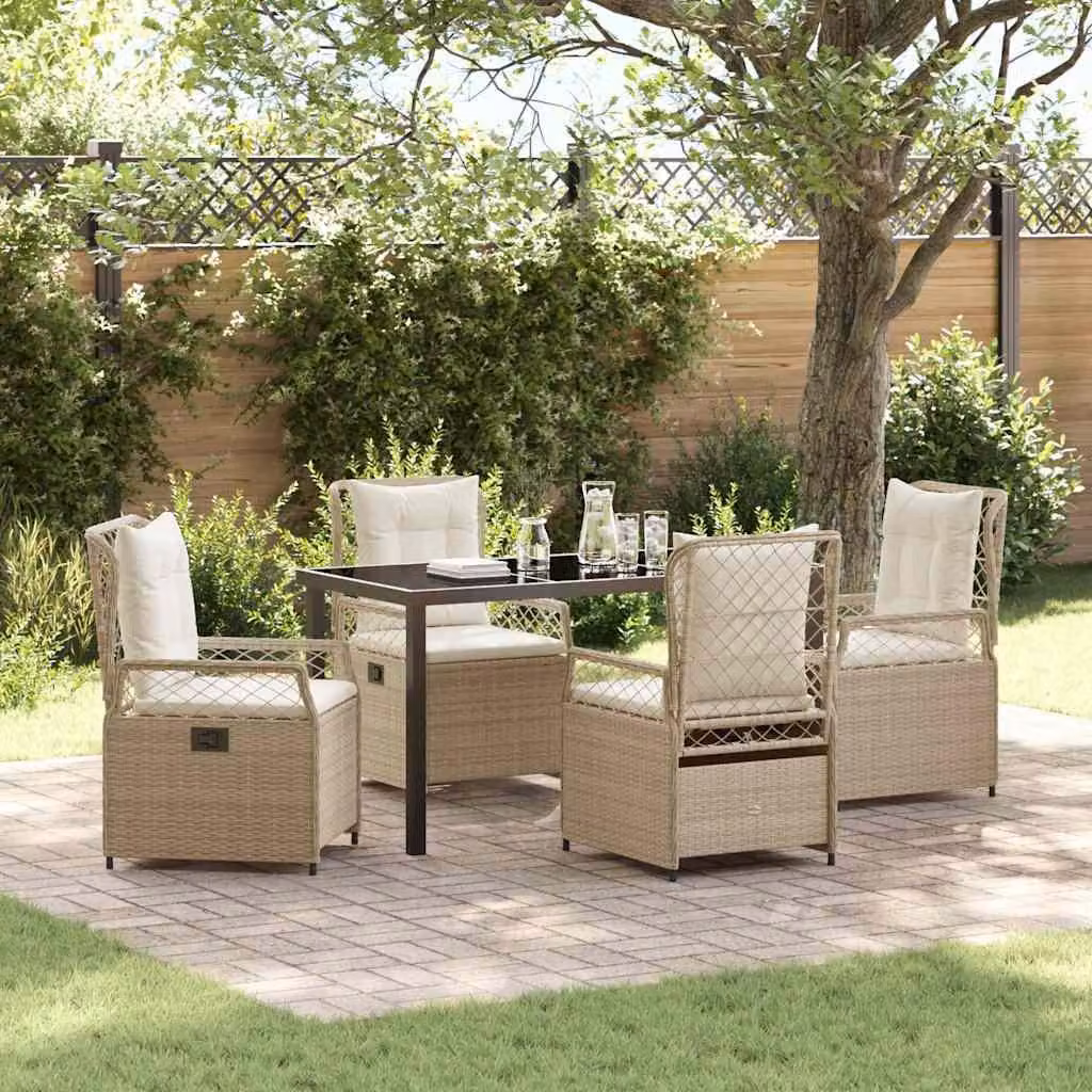 Maison Exclusive - Set da pranzo per esterno, 5 pezzi, in rattan sintetico beige e crema