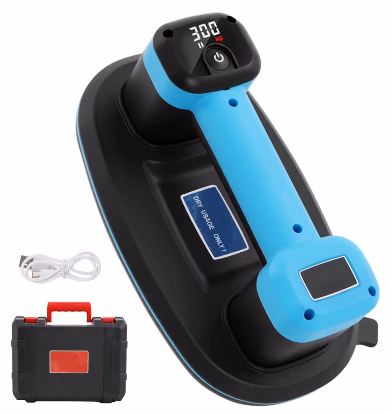 Aspiratore a vuoto elettrico – Dispositivo con ventosa a batteria – Display digitale blu – Adatto per piastrelle, vetro, marmo – Ideale per la posa di piastrelle e lavori edili