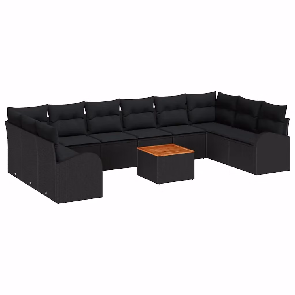 Set Divano da Giardino vidaXL a forma a U in Polyrattan Nero con Cuscini e Tavolino – 2
