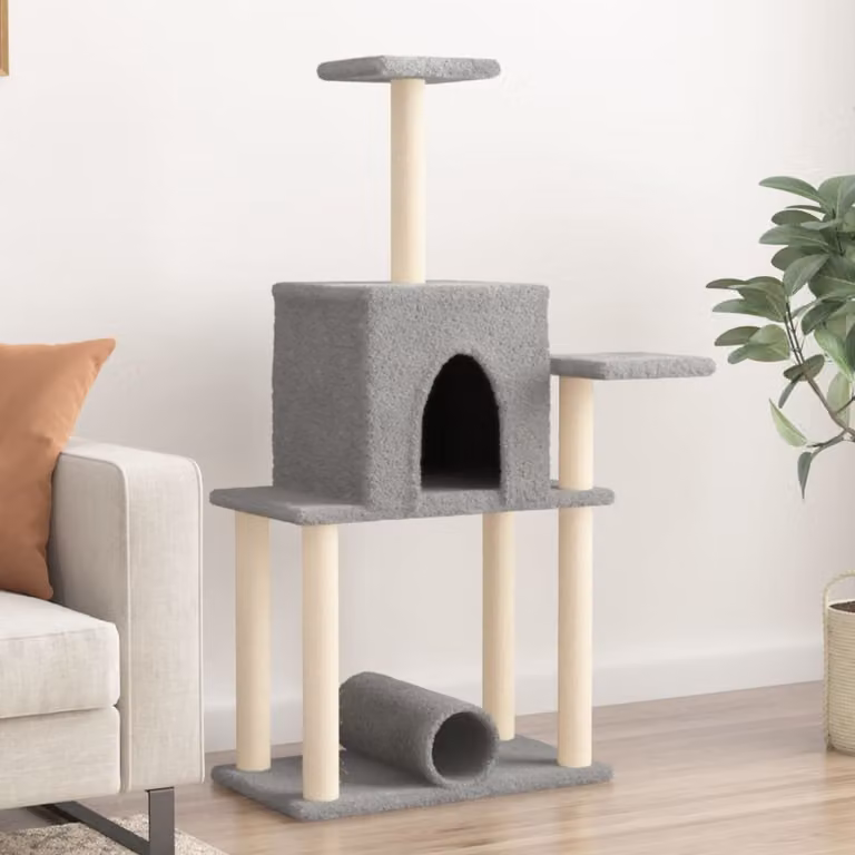Albero per gatti vidaXL con tiragraffi in sisal e cucce, colore grigio, Altezza: 122 cm