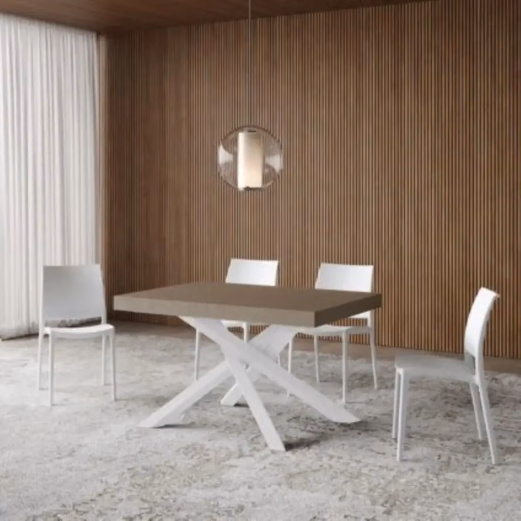 Tavolo allungabile Kivio rettangolare beige con struttura in metallo e finitura opaca – 2