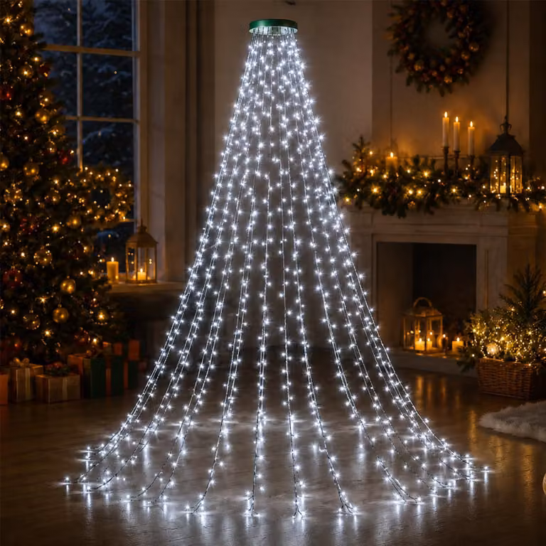 Catena luminosa per albero di Natale, lunghezza 1,5 metri, 200 LED bianco freddo, alimentazione USB, con telecomando