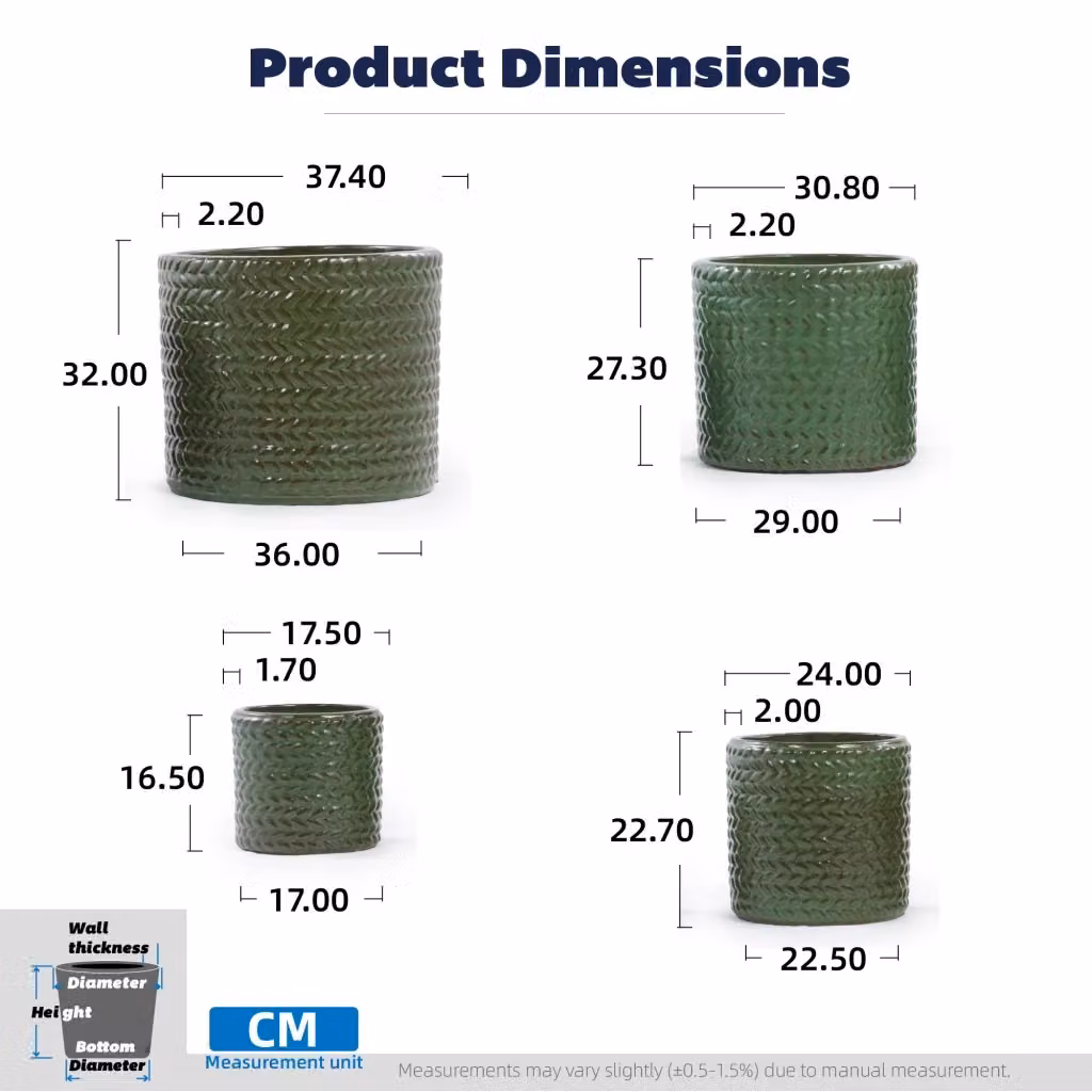 Set di 4 vasi REDOM in ceramica verde, forma geometrica e design round per tavolo, Ø 37/31/24,5/17,5 cm – 2