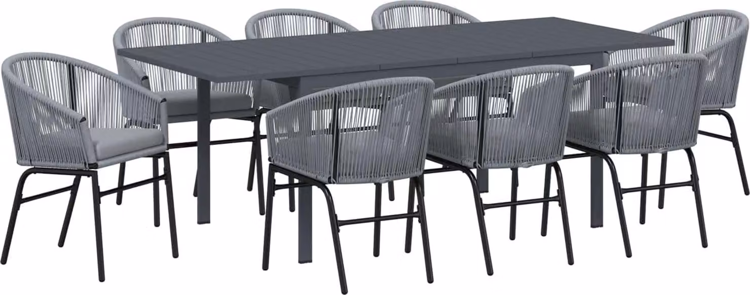 Set da Pranzo per Giardino 9 pcs Grigio polyrattan