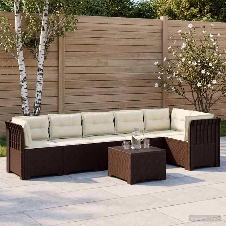 vidaXL Divano da Giardino Moderno a L per 6 Persone con Cuscini Imbottiti e Tavolino, Colore Marrone
