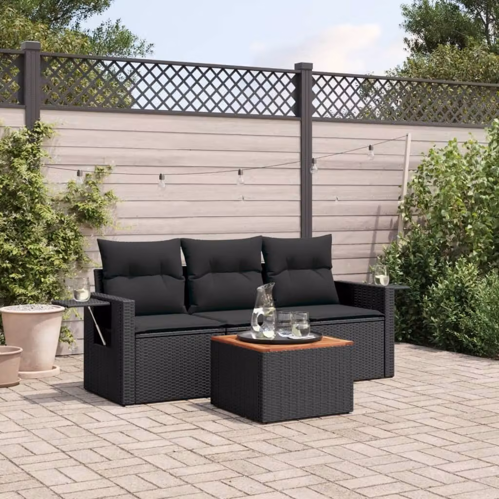 Maison Exclusive - Set Divani da Giardino 4 pz con Cuscini Nero in Polyrattan