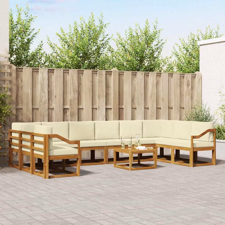 vidaXL Set di divani da esterno 11 pz in legno di acacia con cuscini, Marrone e Beige