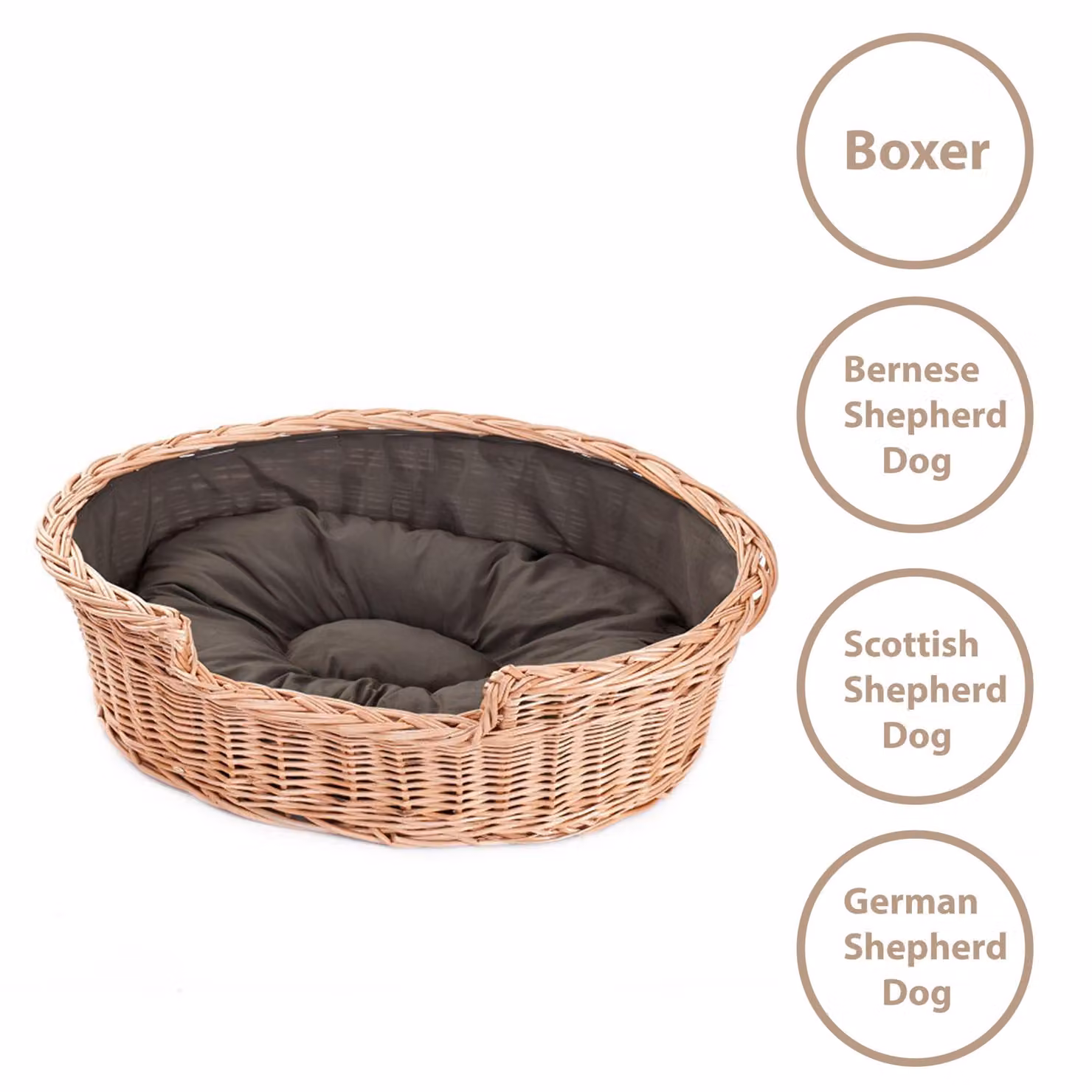 Cestino per cani in vimini ovale con un cuscino 85x67 H21