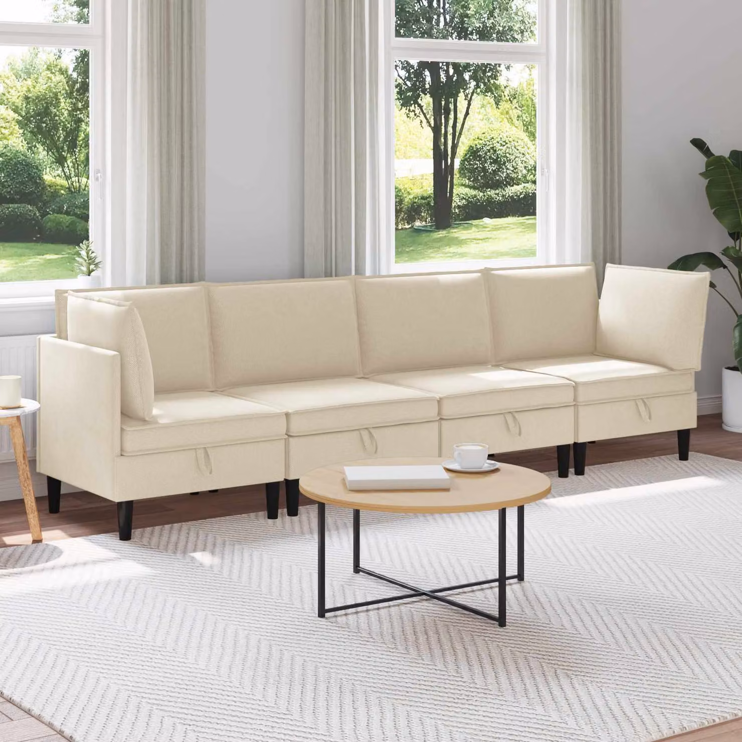 Set di mobili per il soggiorno vidaXL 4 pz moderno in tessuto beige con divano angolare a sinistra e cuscini decorativi
