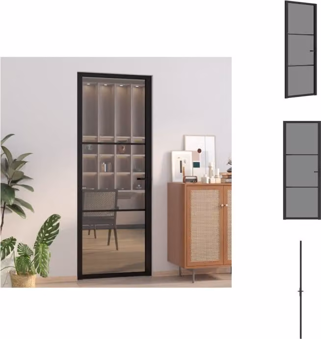 vidaXL Porta interna 76x201,5 cm nero ESG vetro e alluminio - Porte d'ingresso