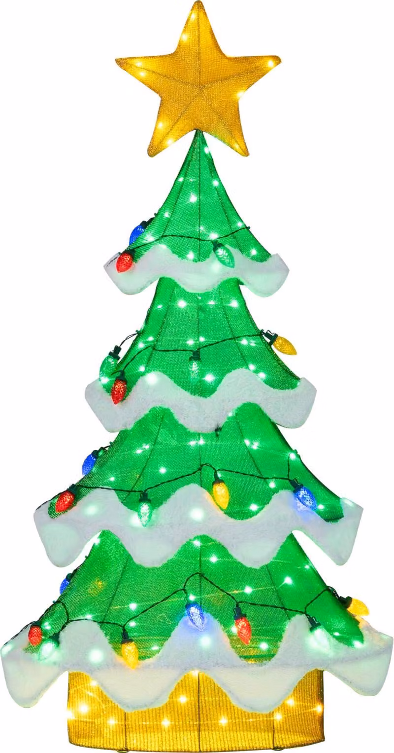 COSTWAY Albero di Natale a LED 130 cm, decorazione natalizia illuminata con LED, stelle e lampadine a forma di fragola, decorazione natalizia, illuminazione natalizia