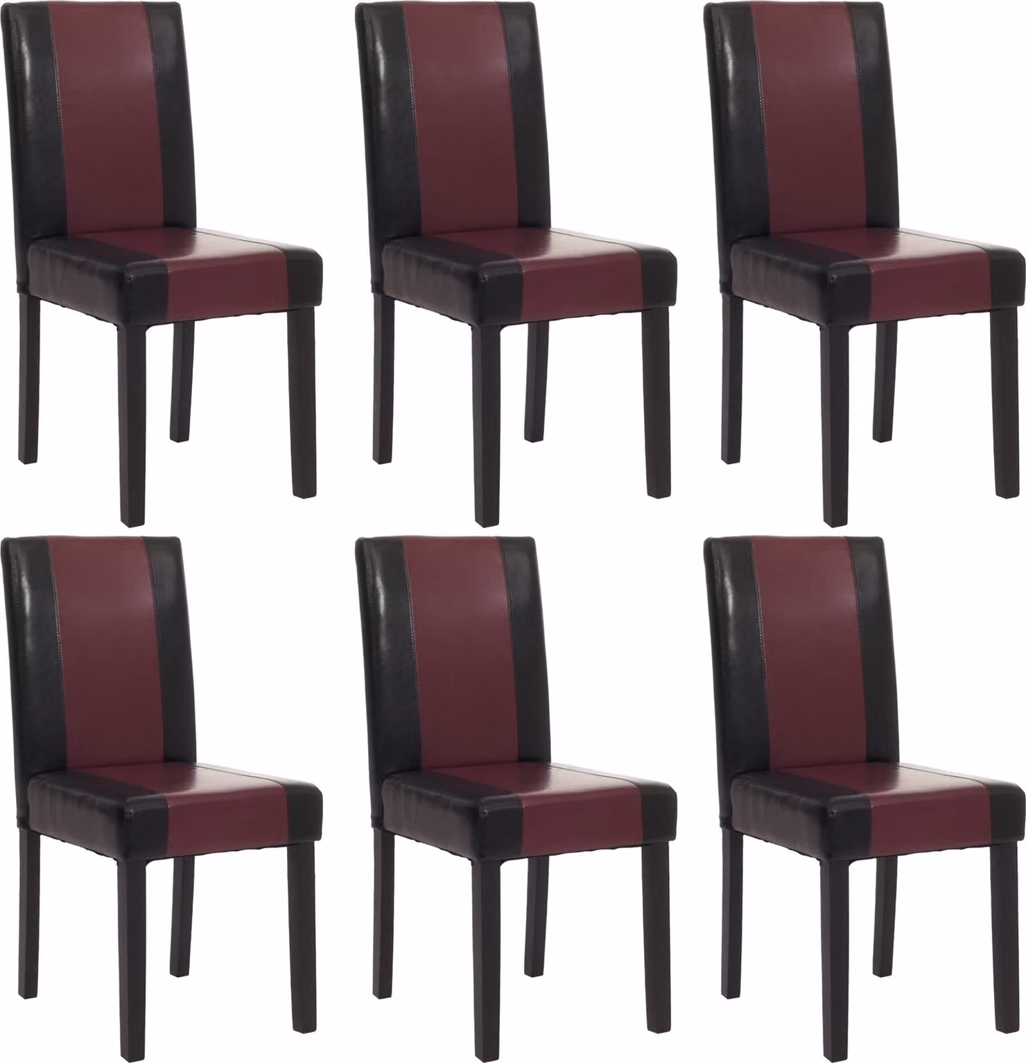 Set di 6 sedie da sala da pranzo Sedie da cucina classiche e intramontabili | A x L x P 90 x 43 x 56 cm | Altezza seduta 45 cm | Pelle finta | Gambe scure | Nero-rosso