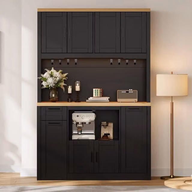 Desviae Dispensa alta con LED RGB prese 2 AC 2 USB cassetti e ripiani regolabili MDF nero naturale 120 × 40 × 182 cm