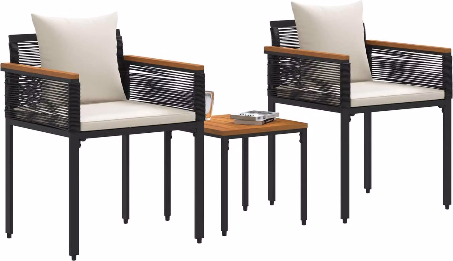 Set di Mobili da Esterno Nero e Bianco Crema polyrattan