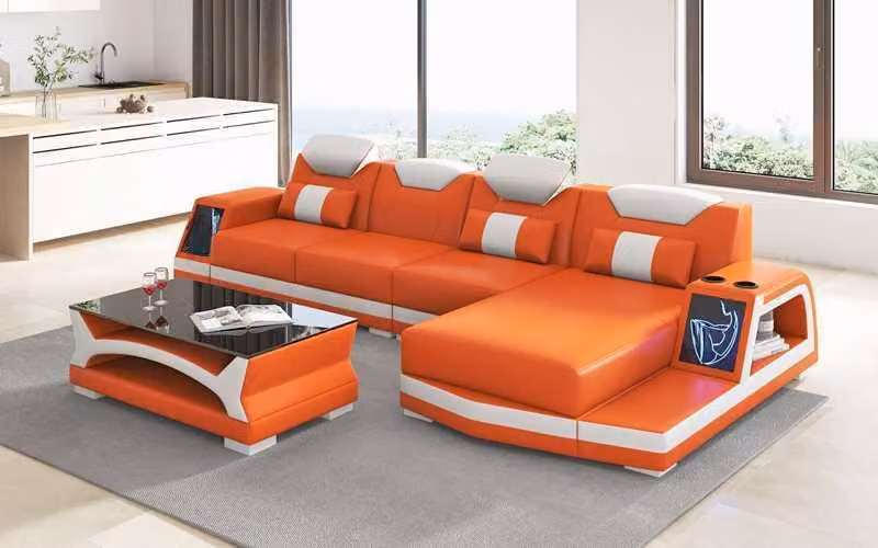 Luxus Ecksofa Ledersofa L-Form Couch Sofa Orange Moderne Eckgarnitur