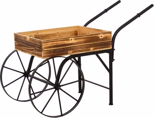 Carrello fioriera ornamentale WANDERLUST DECO in legno e metallo marrone e nero L: 96 cm, P: 45 cm, H: 63 cm