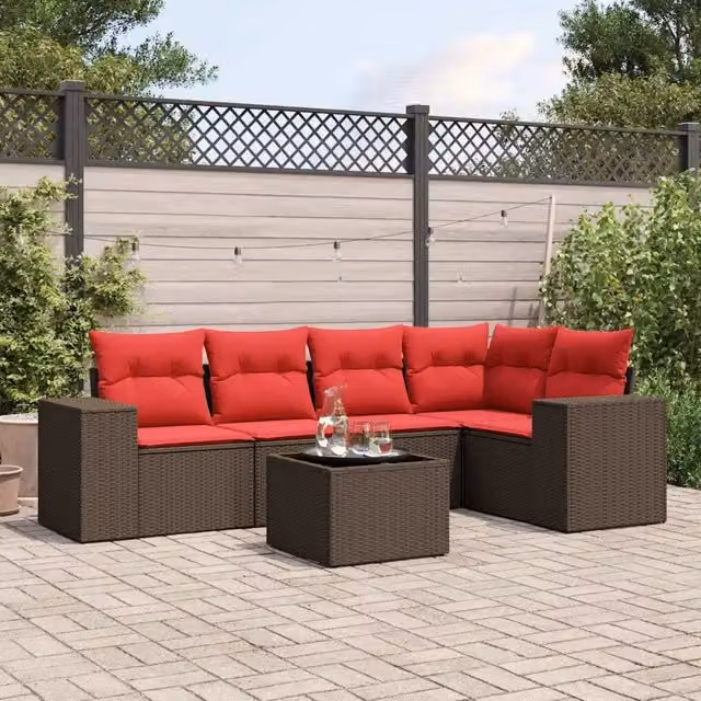 Set Divani da Giardino 6 pz con Cuscini Marrone in Polyrattan 3222543