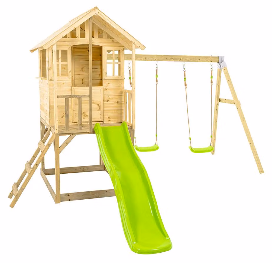 Zwerkules Villa 3 Casa su palafitte per bambini con scivolo e altalena in legno