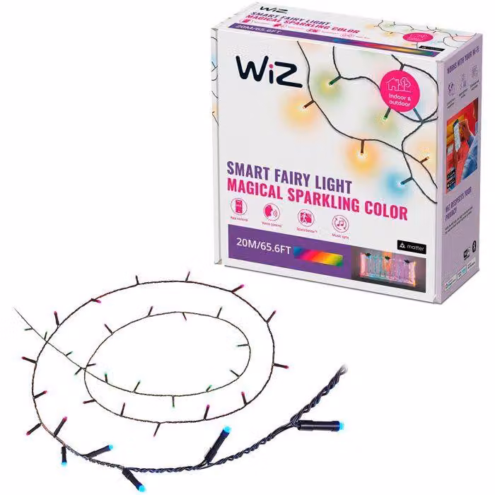 Catena luminosa LED WiZ, 20 metri, 160 lampadine, luce bianca e colorata, Wi-Fi, per uso esterno, grado di protezione IP44