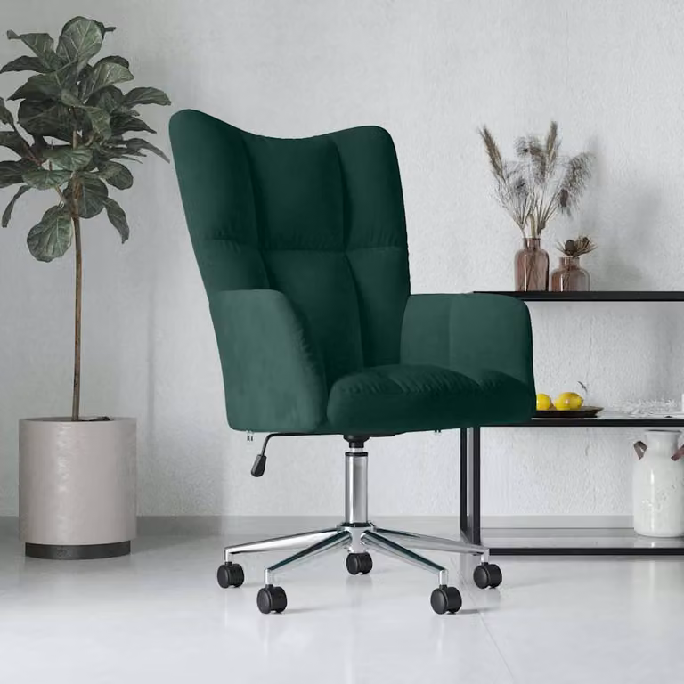 Poltrona Relax Moderna vidaXL in Velluto Verde con Braccioli e Ruote, girevole a 360 gradi, L: 69,0 cm, P: 59,0 cm, H: 102,0 cm