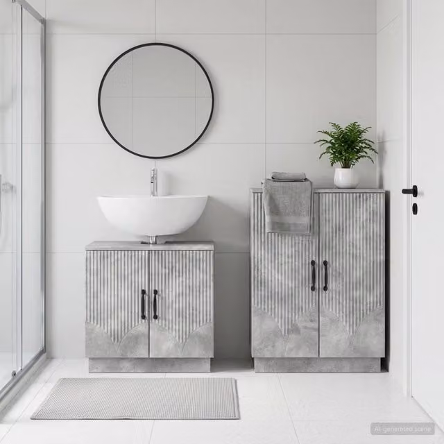 Set di mobili da bagno moderni vidaXL composto da mobile lavabo e mobile contenitore in legno, colore grigio, montaggio a parete