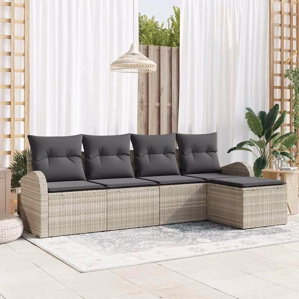 Maison Exclusive - Set Divano da Giardino 5 pcs Grigio chiaro polyrattan