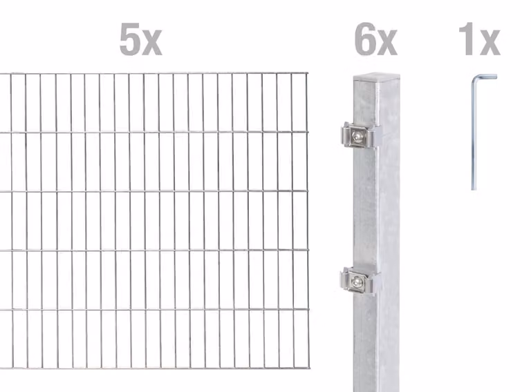 Alberts 650964 Recinzione a doppia rete metallica come set completo di 12 pezzi, zincato a caldo, altezza 180 cm, lunghezza 10 m
