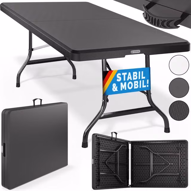 Tavolo pieghevole rettangolare CASARIA in plastica e acciaio verniciato antracite L: 183 cm, P: 76 cm, H: 74 cm – 1