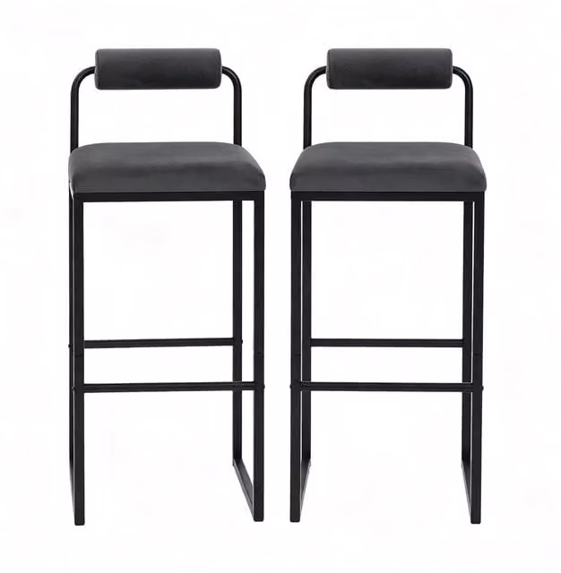 Set 2 sgabelli da bar 38,5 x 39 x 95,5 cm in acciaio e velluto grigio scuro