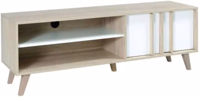 Mobile TV MALMO Meublorama moderno in rovere chiaro e bianco L: 150 cm, P: 40 cm, H: 51 cm – 1