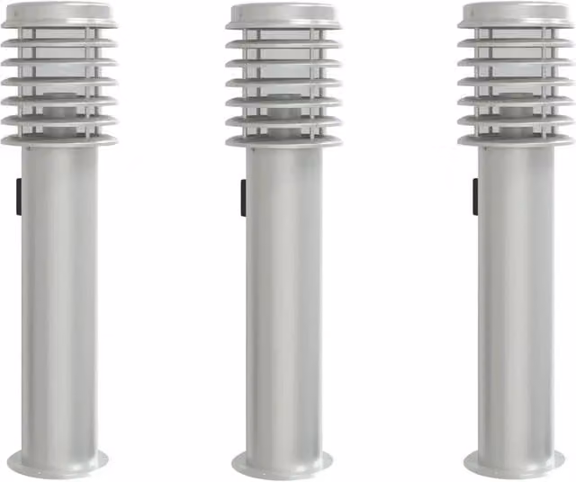 Set di 3 lampioni da giardino HELLOSHOP26 in acciaio inox argento, modello cilindrico con spina integrata, H x L x P: 60 x 14 x 14 cm