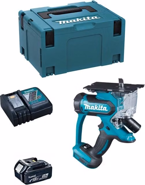 Seghetto per cartongesso Makita DSD180RTJ1 con batteria da 5,0 Ah, caricabatterie DC18RC e sistema di contenimento MAKPAC 3