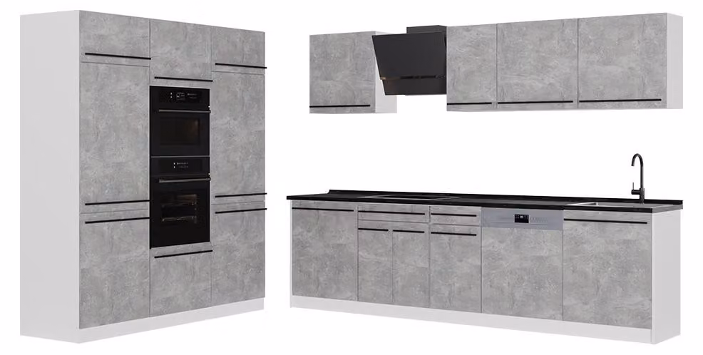 Cucina componibile Vicco R-Line Calcestruzzo/Bianco 180 cm piano di lavoro Antracite, Model 67017