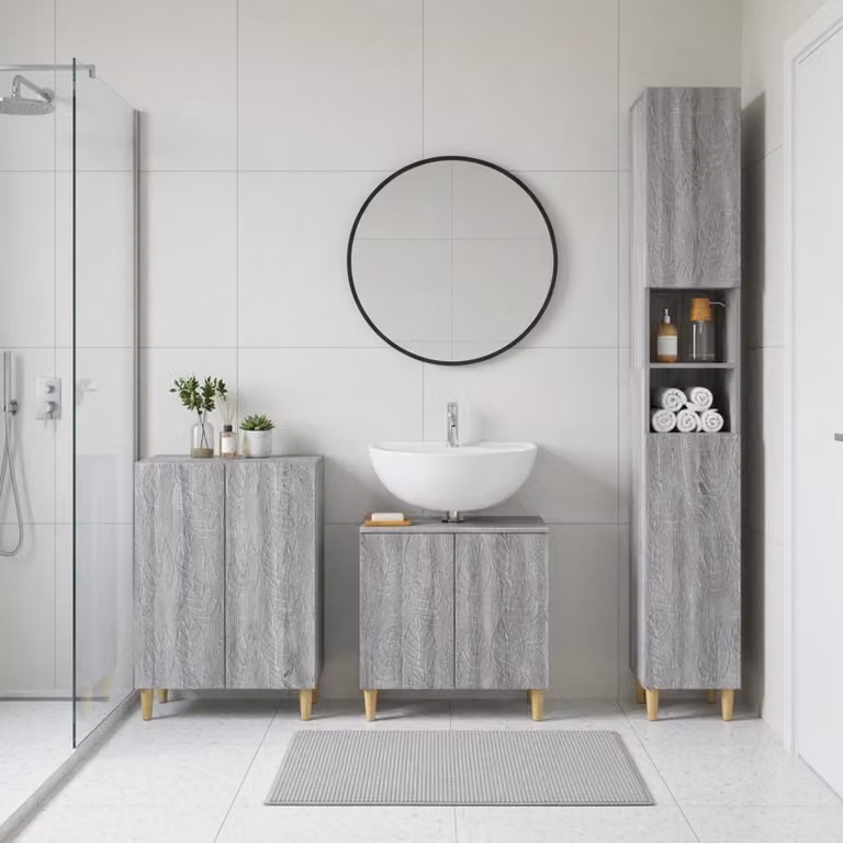 Set di 3 armadietti da bagno moderni vidaXL DELFT in legno grigio opaco